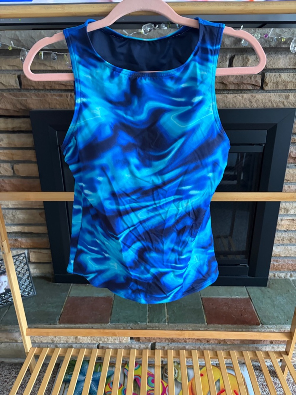 Lands' End Blue Swirl Performance swimsuit top